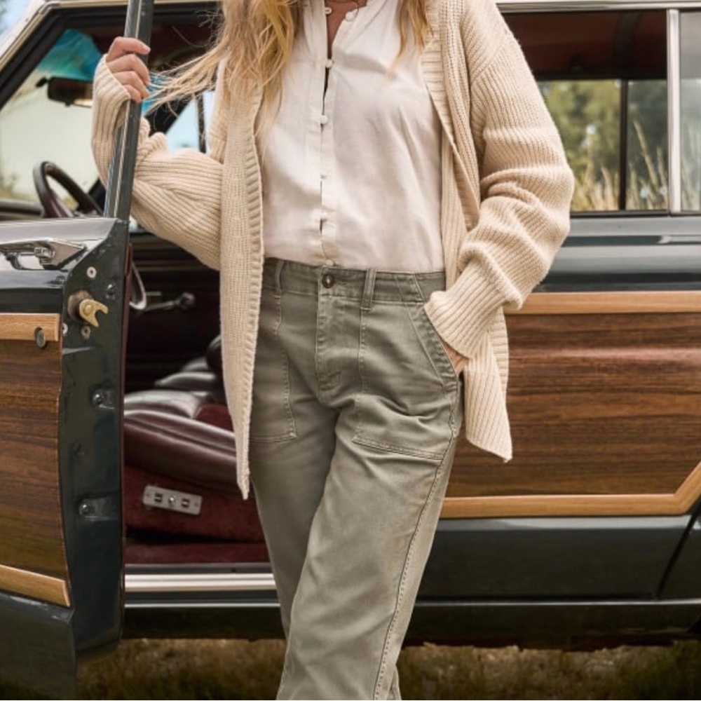Beige Cardigan and Olive Pants Outfit